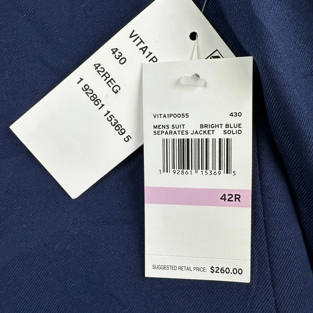 NEW Perry Ellis Suit Jacket Men's 42R Blue Portfolio Slim Fit‎ Stretch MSRP $260